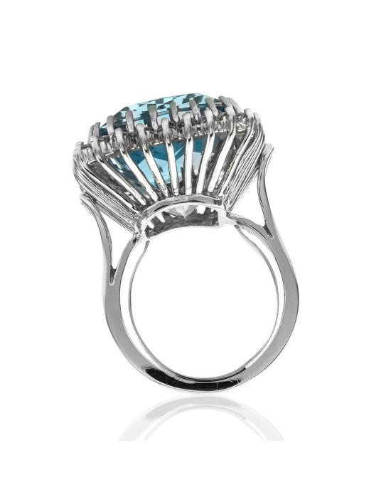 Vintage 25.60ct Aquamarine and 1.44ctw Diamond Halo Ring in 14K White Gold