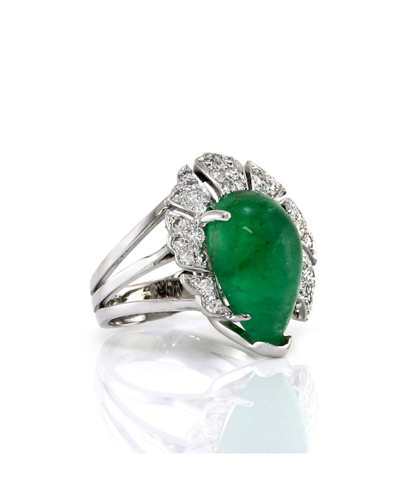 8.03ct Pear Cut Emerald & 0.60ctw Diamond Ring in 14K White Gold