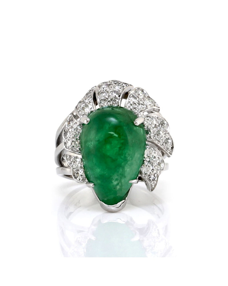 8.03ct Pear Cut Emerald & 0.60ctw Diamond Ring in 14K White Gold