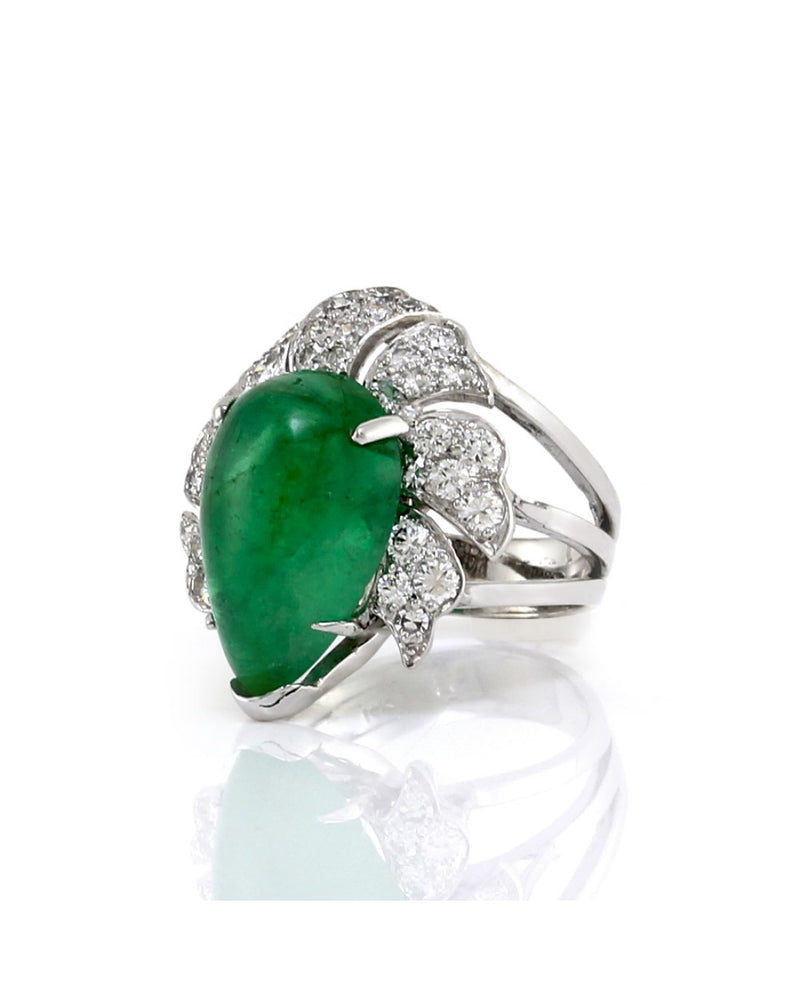 8.03ct Pear Cut Emerald & 0.60ctw Diamond Ring in 14K White Gold