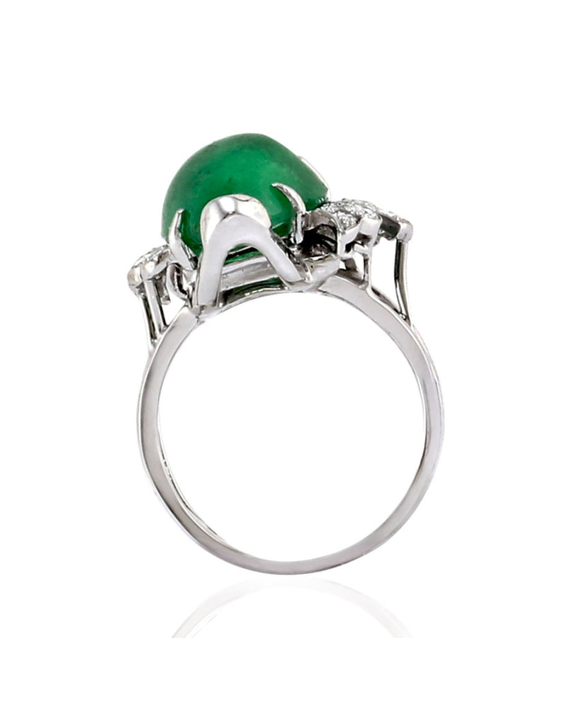 8.03ct Pear Cut Emerald & 0.60ctw Diamond Ring in 14K White Gold