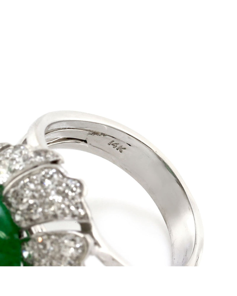 8.03ct Pear Cut Emerald & 0.60ctw Diamond Ring in 14K White Gold