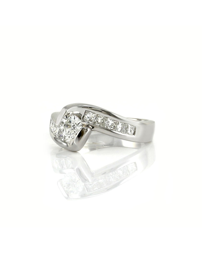 Round and Princess Cut Diamond Bypass Ring