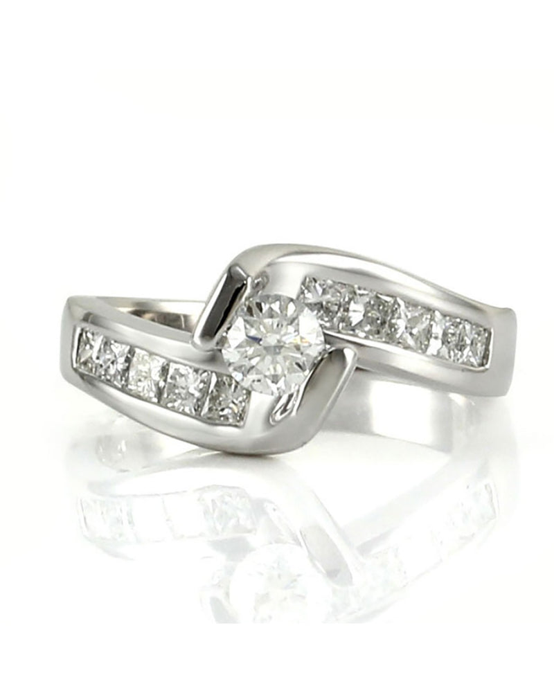 Round and Princess Cut Diamond Bypass Ring