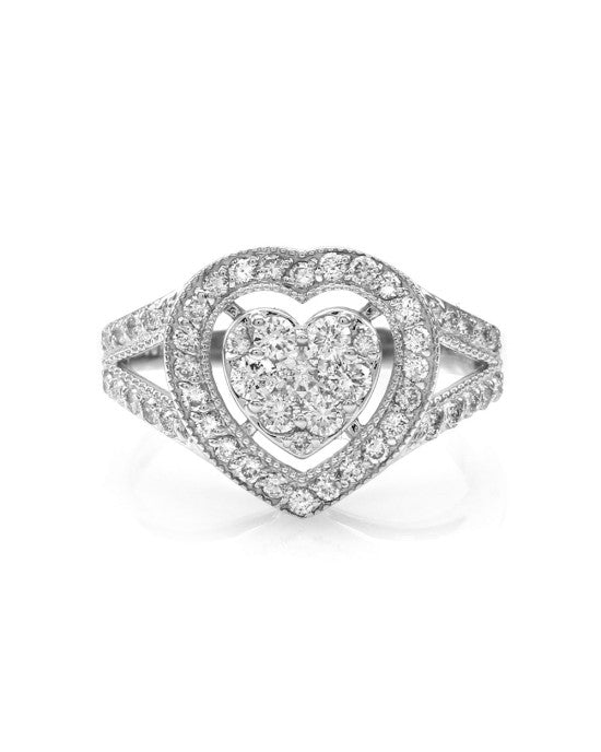 Pave Diamond Halo Heart Ring in Gold