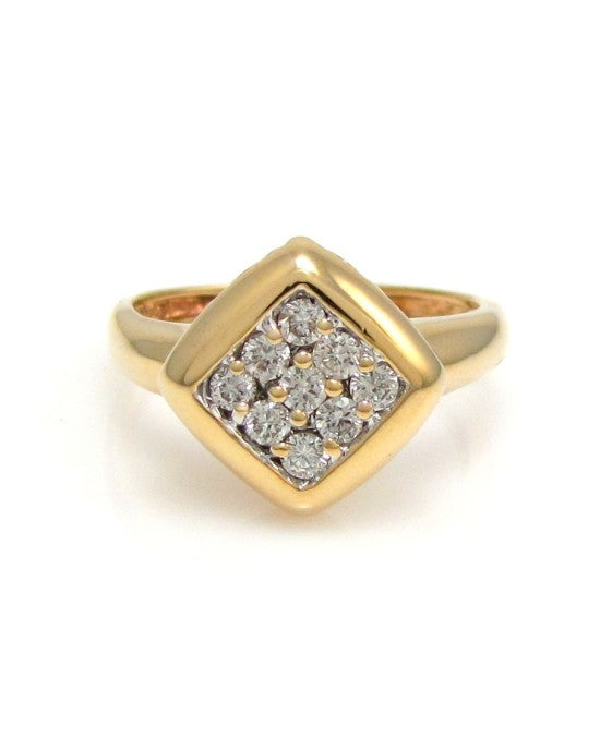 14KY Diamond Shape Round Diamond Pave Ring