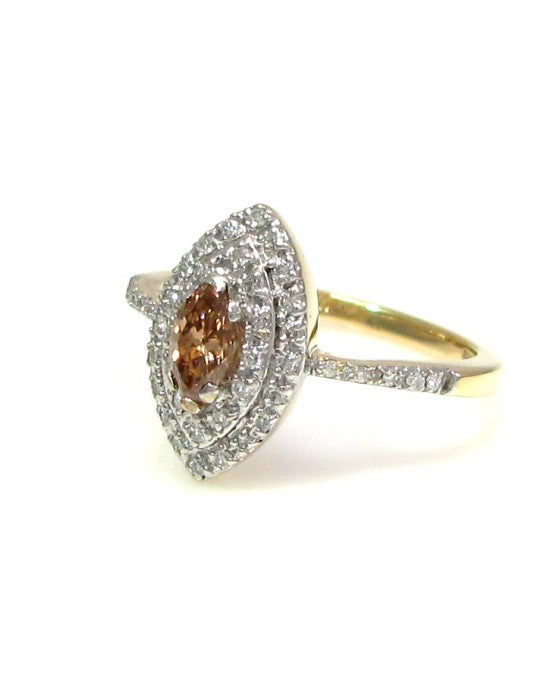 Brown and White Diamond Ring in Gold
