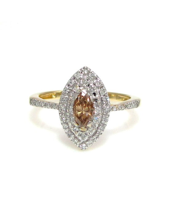 Brown and White Diamond Ring in Gold