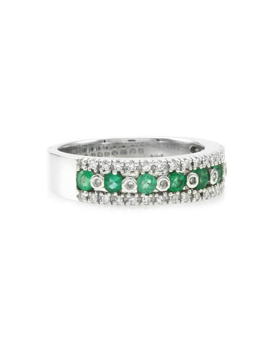 Effy Alternating Emerald and Diamond Ring in White Gold