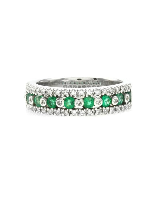 Effy Alternating Emerald and Diamond Ring in White Gold