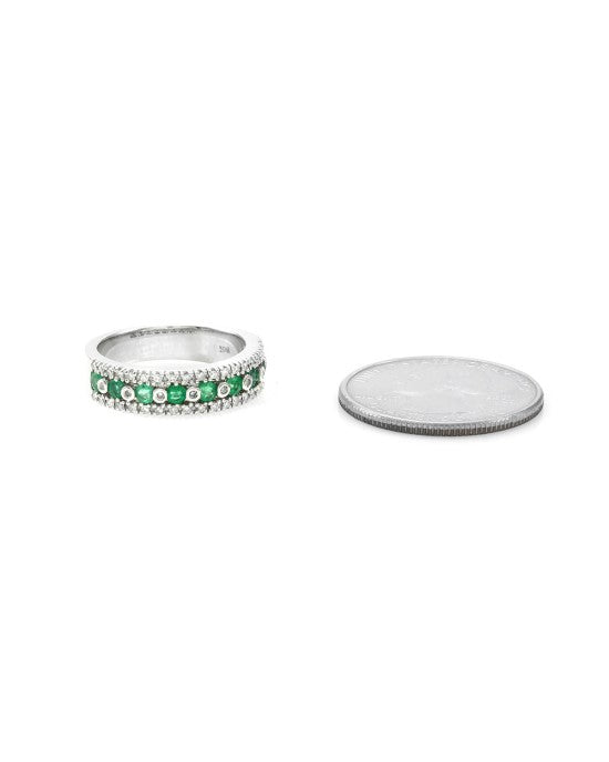 Effy Alternating Emerald and Diamond Ring in White Gold