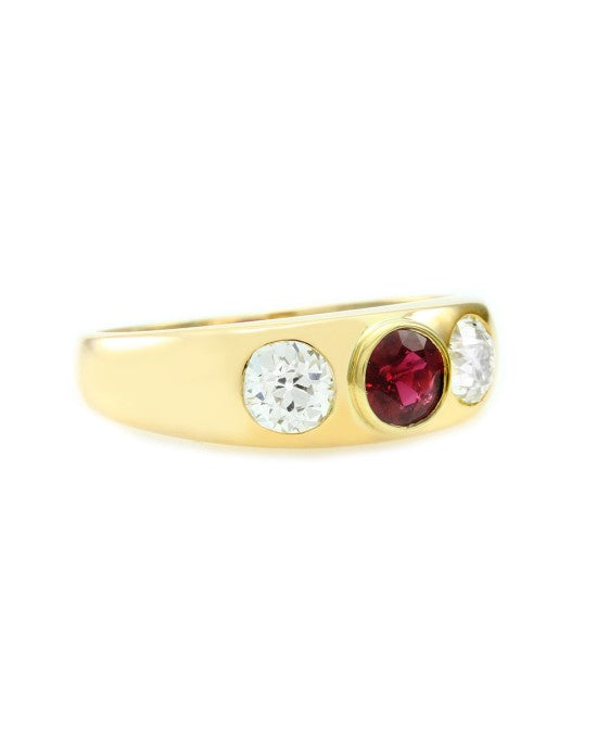 Gentleman's Burmese Ruby and Diamond Ring in Gold