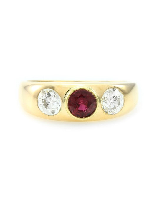 Gentleman's Burmese Ruby and Diamond Ring in Gold