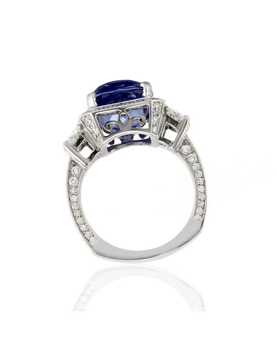 AGL Certified Ceylon Blue Sapphire and Diamond Halo Ring in 18KW