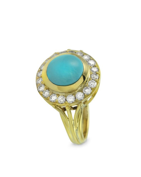 Turquoise and Diamond Ring in Gold