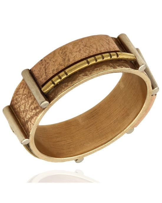 Three Tone Textured Band in Gold