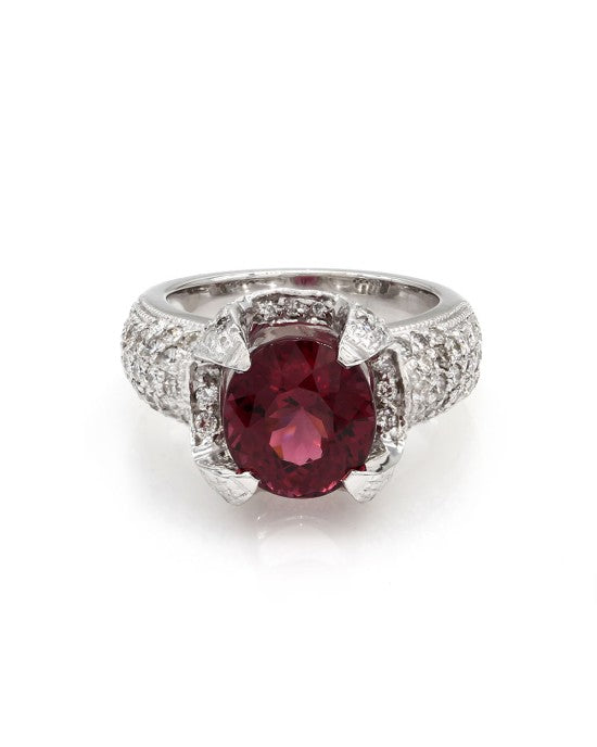 Pyrope Garnet and Diamond Pave Ring in Gold