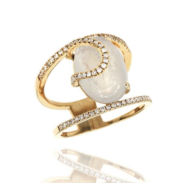 Laura Medine Moonstone and Diamond Ring in Gold