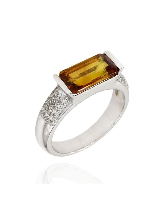 Yellow Sapphire and Pave Diamond Ring in Gold