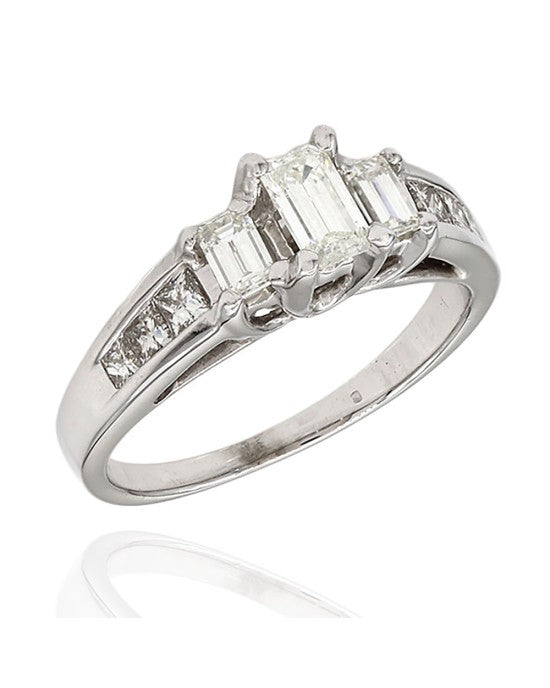 Emerald Cut Diamond Engagement Ring with Princess Diamond Accents