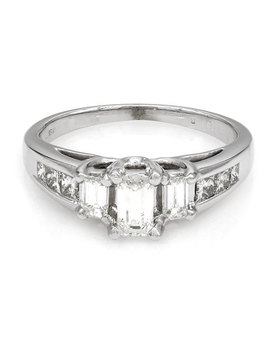 Emerald Cut Diamond Engagement Ring with Princess Diamond Accents