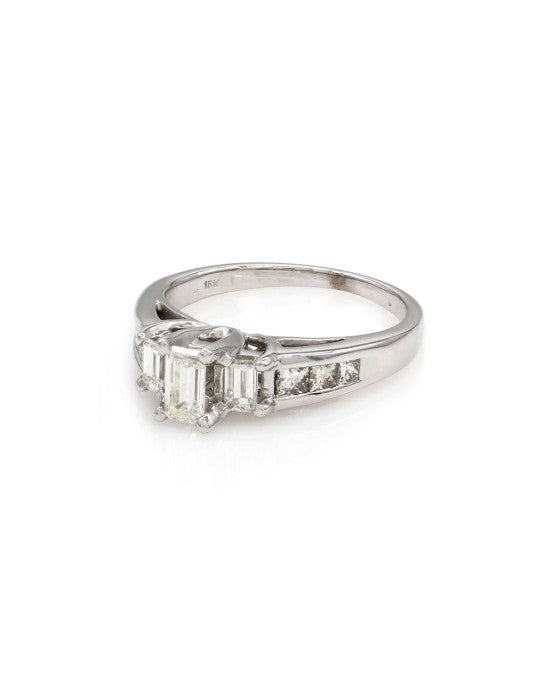 Emerald Cut Diamond Engagement Ring with Princess Diamond Accents