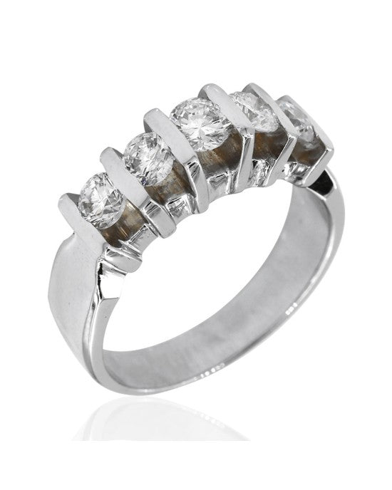 5 Stone Bar Set Round Diamond Band