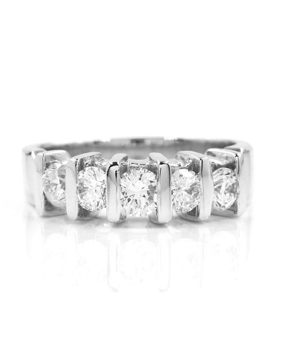 5 Stone Bar Set Round Diamond Band