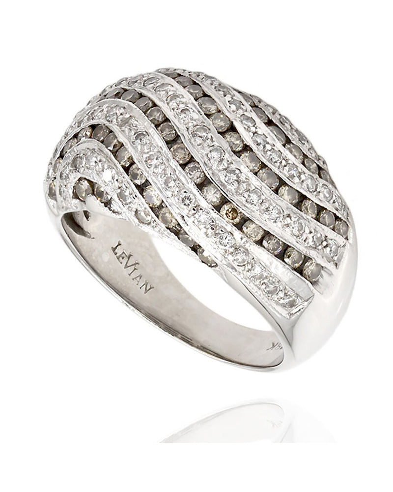 Le Vian Alternating Chocolate and White Diamond Dome Wave Ring in White Gold