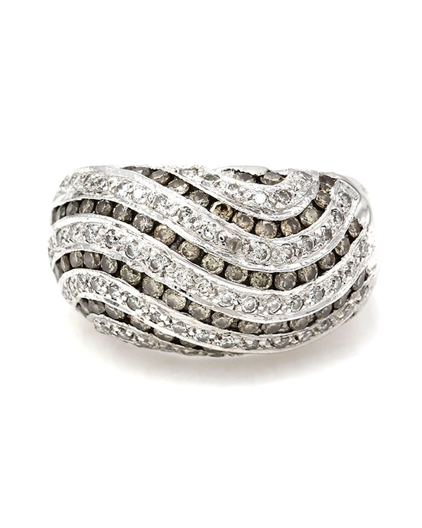 Le Vian Alternating Chocolate and White Diamond Dome Wave Ring in White Gold