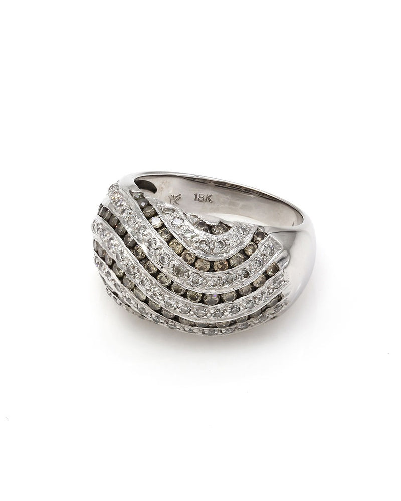 Le Vian Alternating Chocolate and White Diamond Dome Wave Ring in White Gold