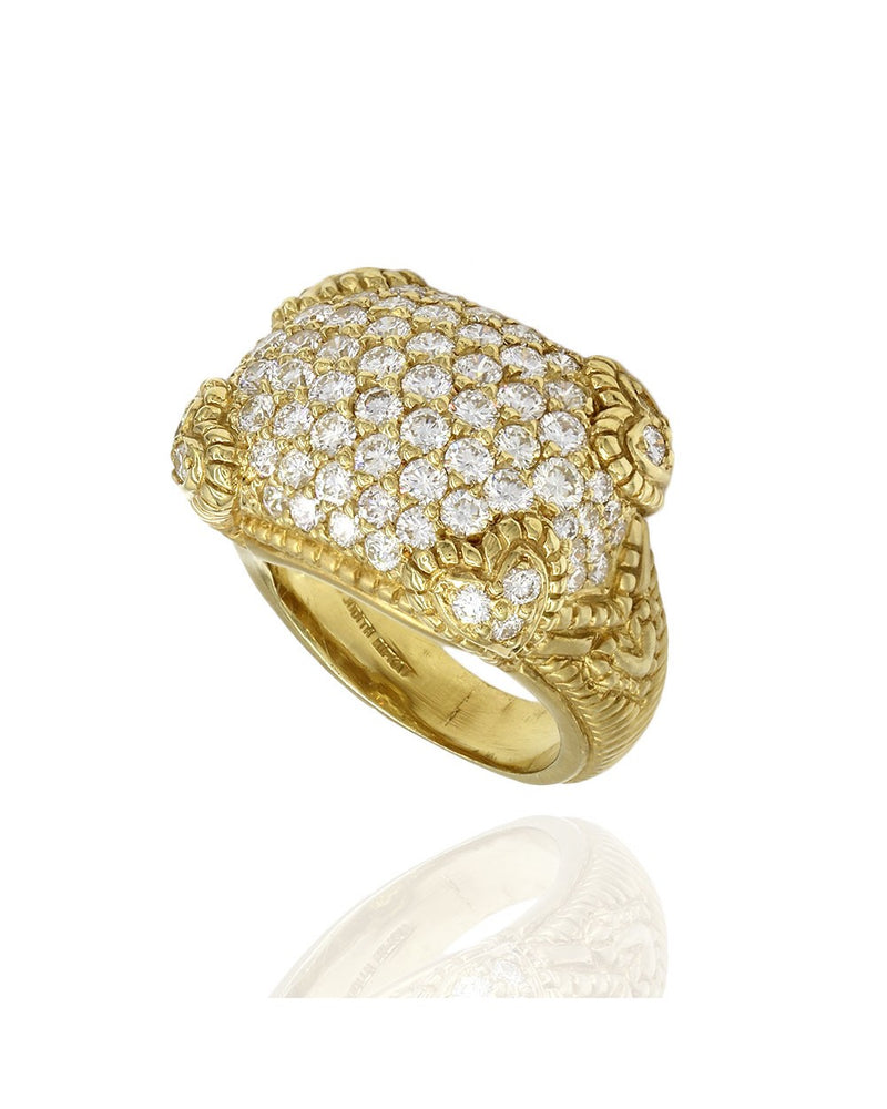 Judith Ripka Pave Diamond Rectangular Top Ring in Yellow Gold