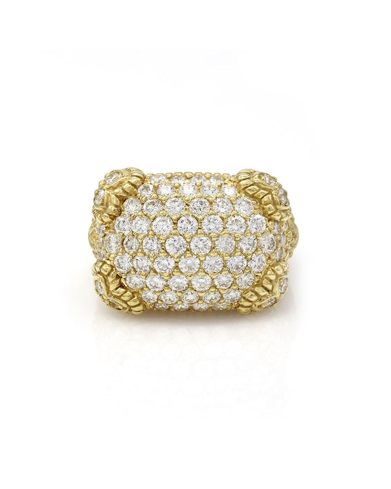 Judith Ripka Pave Diamond Rectangular Top Ring in Yellow Gold