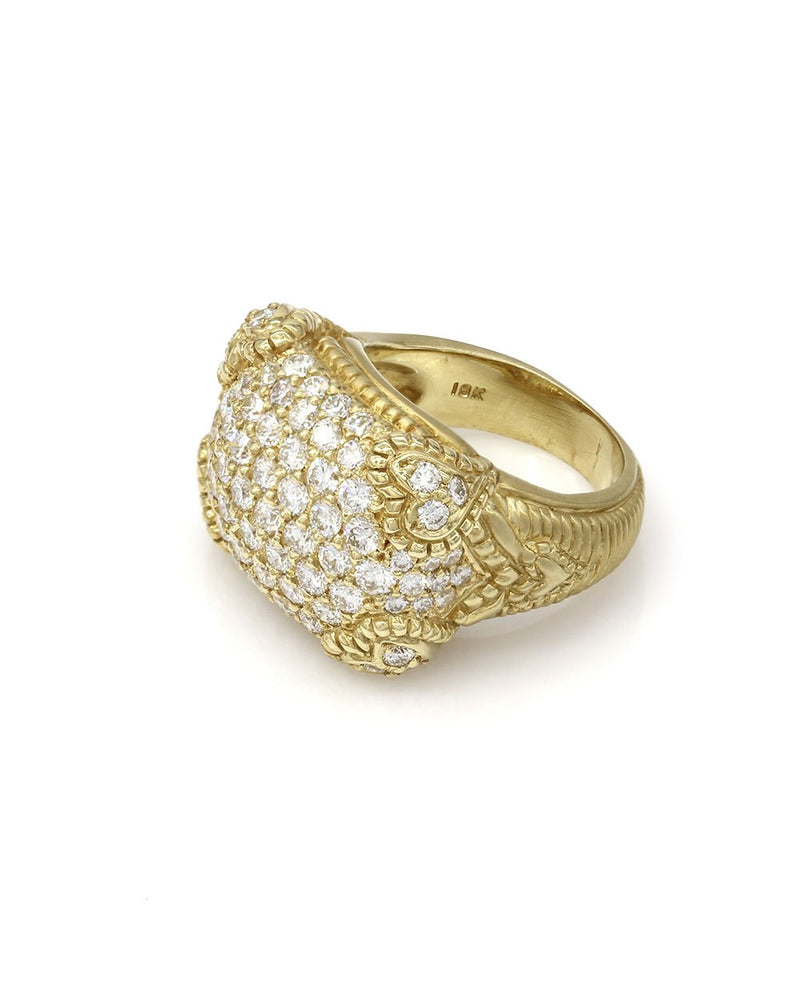 Judith Ripka Pave Diamond Rectangular Top Ring in Yellow Gold