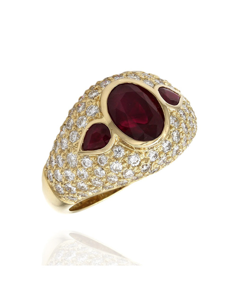 Burmese Ruby and Diamond Dome Ring in Gold