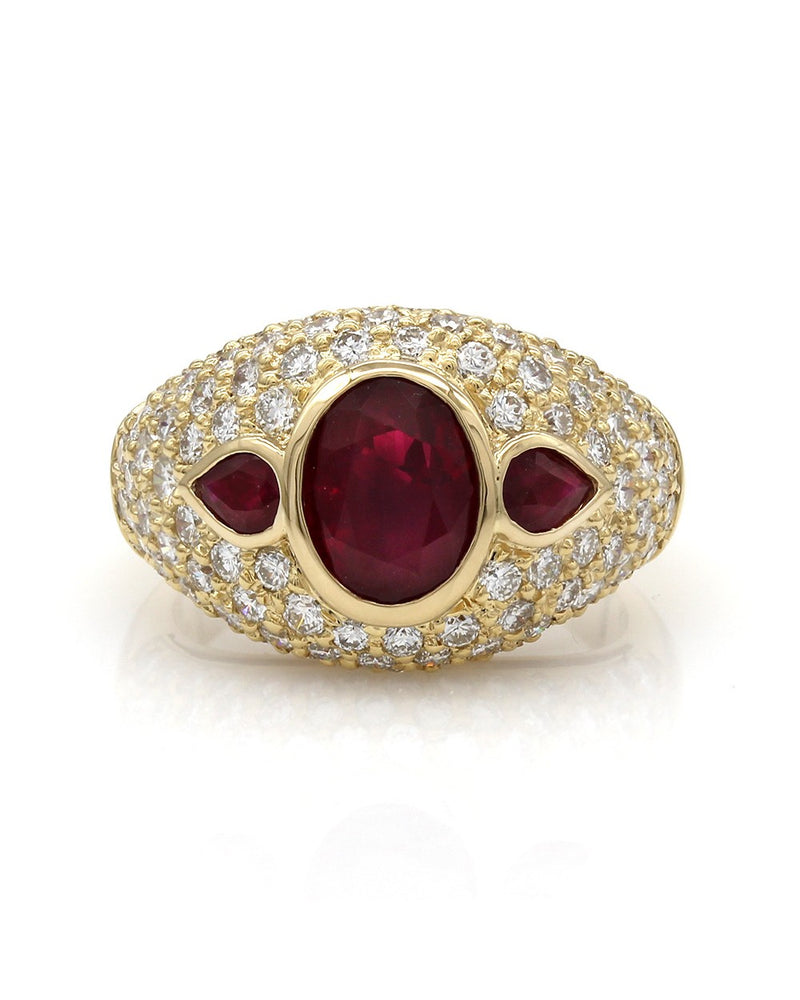 Burmese Ruby and Diamond Dome Ring in Gold