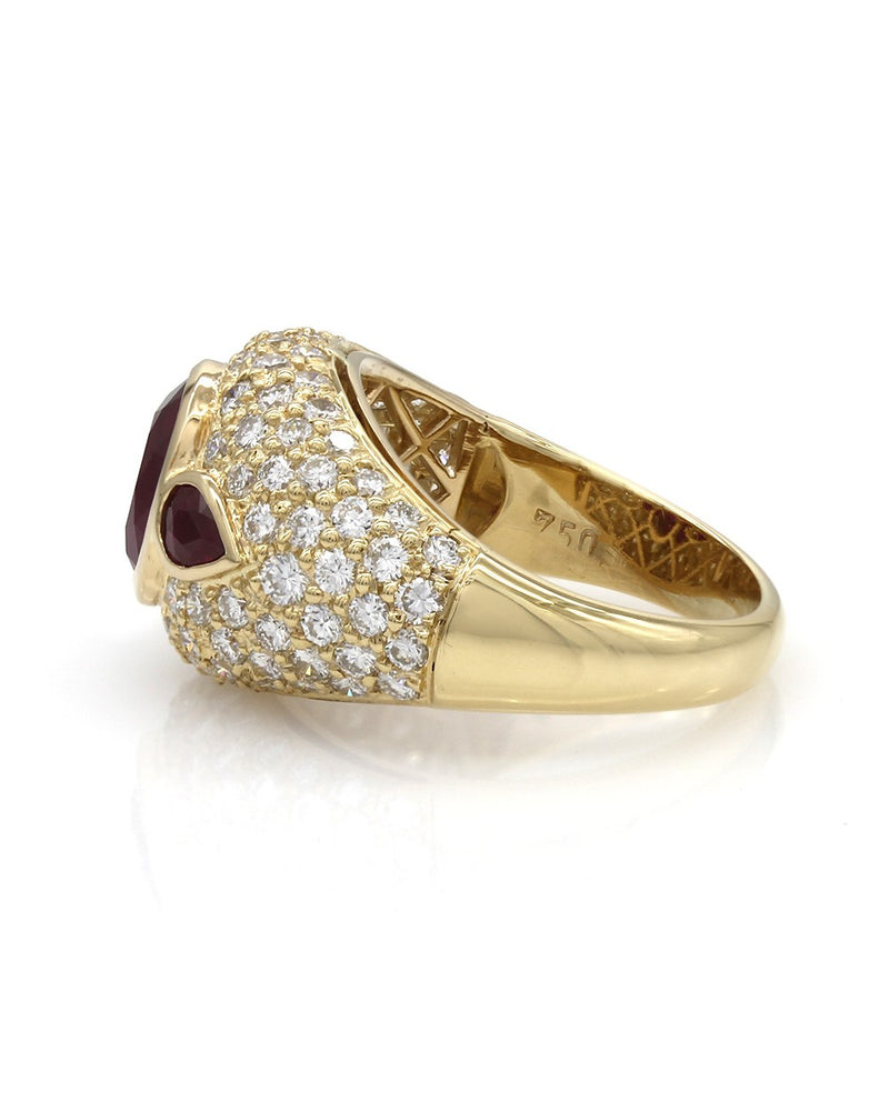 Burmese Ruby and Diamond Dome Ring in Gold