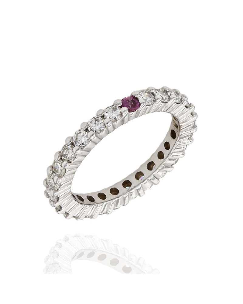 Diamond Eternity Band with Pink Sapphire Solitaire