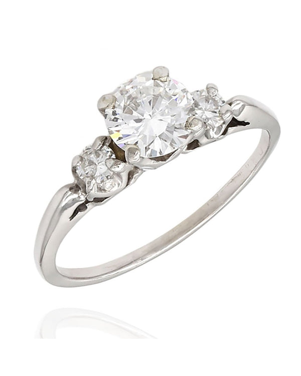 3 Stone 0.72ct Round Brilliant Diamond Engagement Ring with Round Diamond Accent