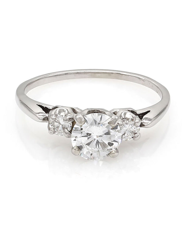 3 Stone 0.72ct Round Brilliant Diamond Engagement Ring with Round Diamond Accent