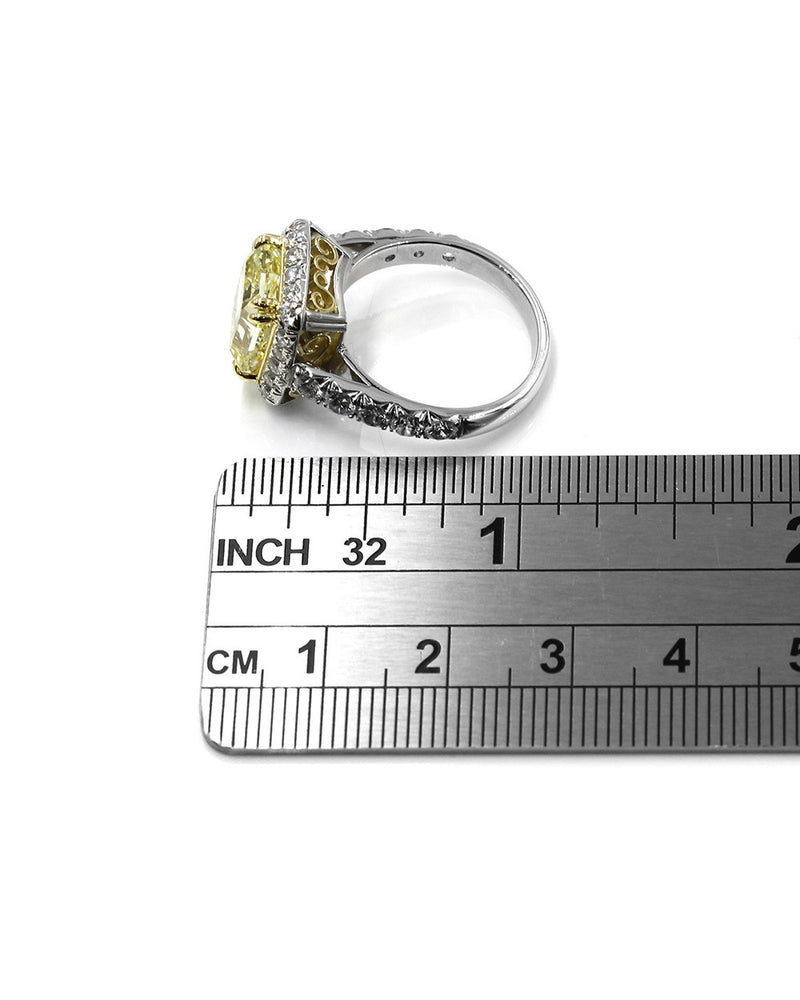 Yellow Diamond Solitaire Halo Ring in Platinum and Gold