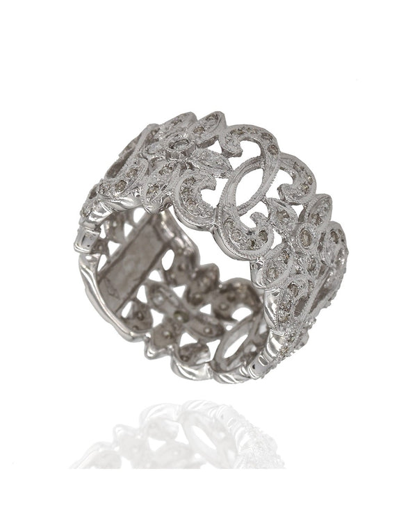Scroll and Cross Motif Diamond Ring in Gold