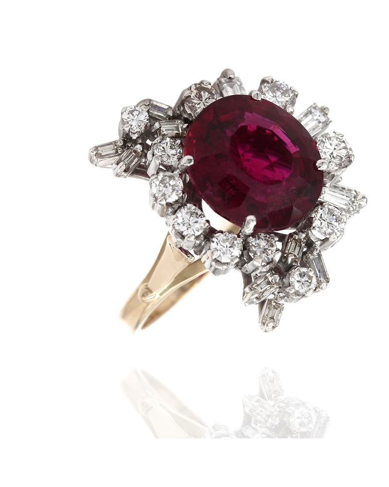 Rubellite Tourmaline and Diamond Ring in Gold