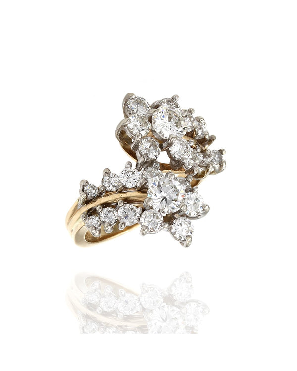 Diamond Cluster Bypass Ring in Gold