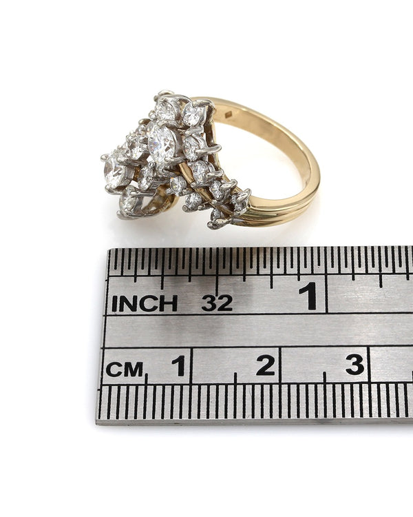 Diamond Cluster Bypass Ring in Gold