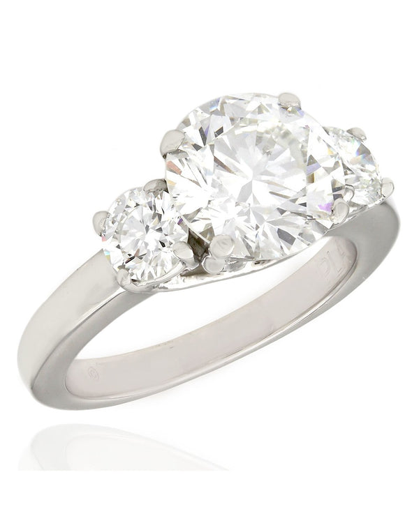 GIA Certified Round Brilliant Cut Diamond Three Stone Ring in Platinum