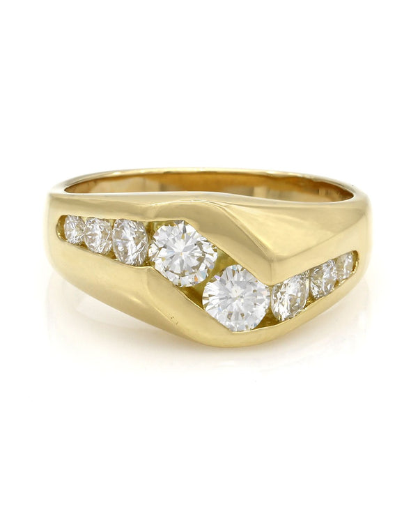 Channel Set Diamond Wave Ring in Gold
