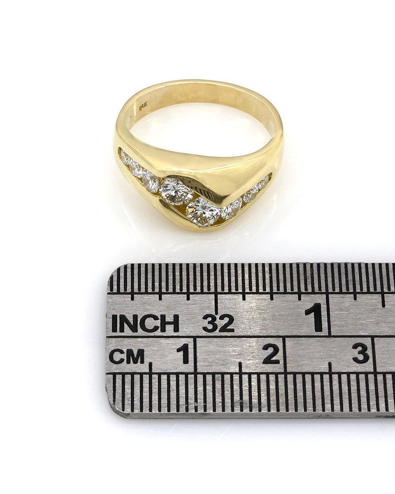 Channel Set Diamond Wave Ring in Gold