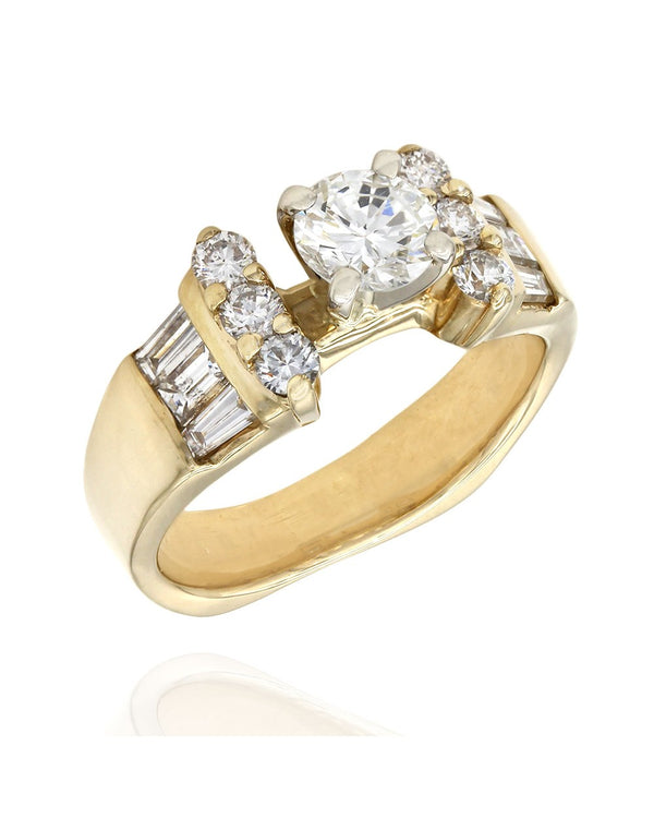 Round and Baguette Diamond Ring in Gold