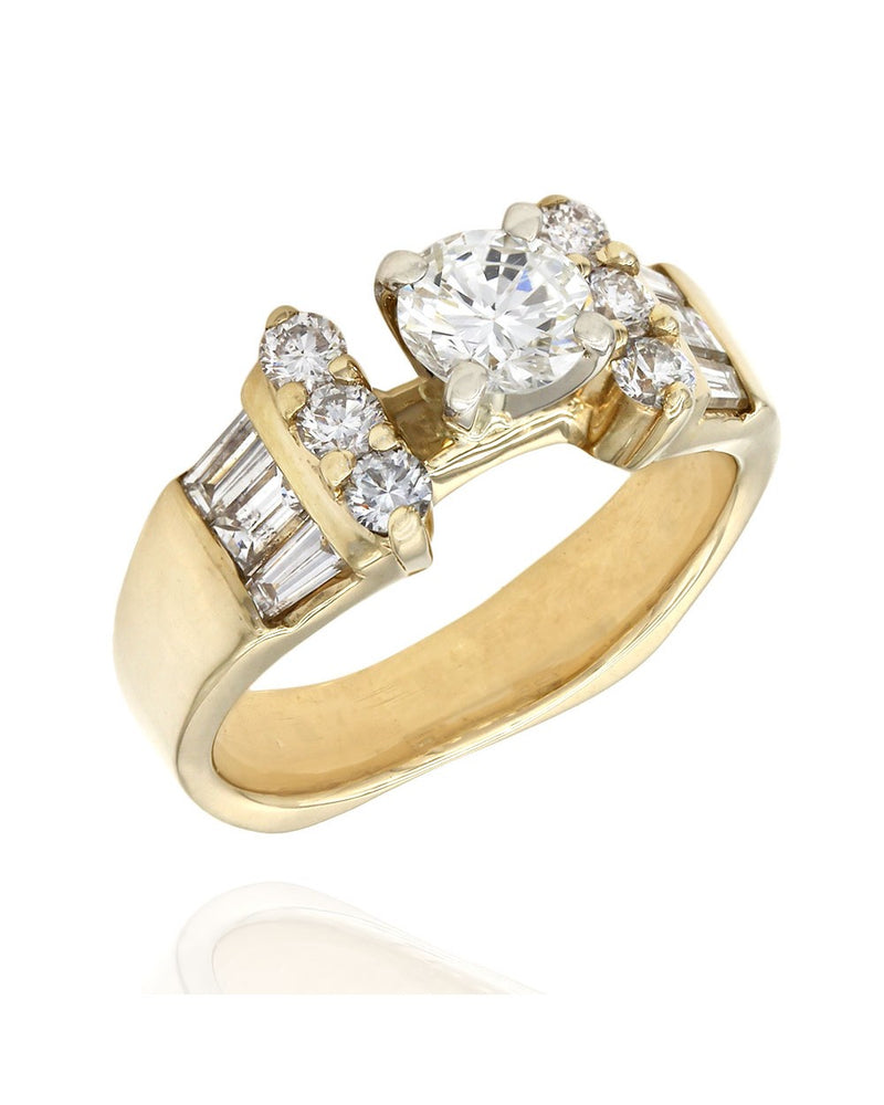 Round and Baguette Diamond Ring in Gold